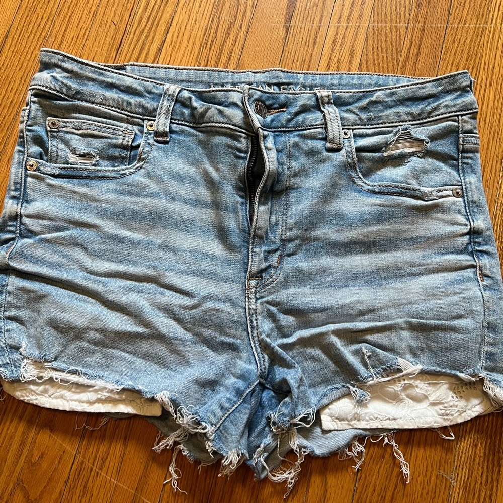 American Eagle Outfitters Next Level Light Blue Distressed Jean Shorts